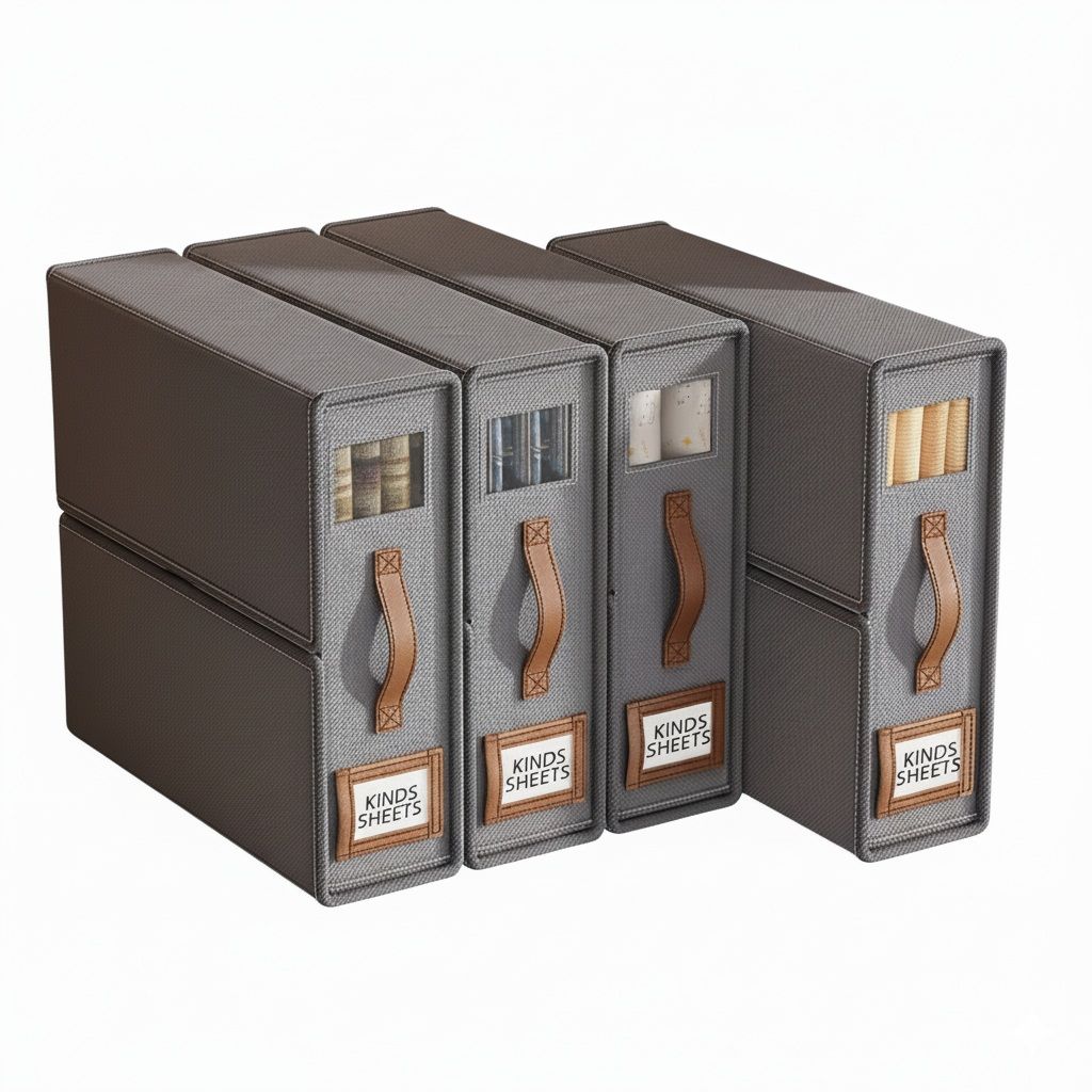 CARLA HOME Bed Sheet Organizer Set of 4 with Handle & Window for Covers, Pillowcases, Blankets, Clothes & Sheets (Grey)