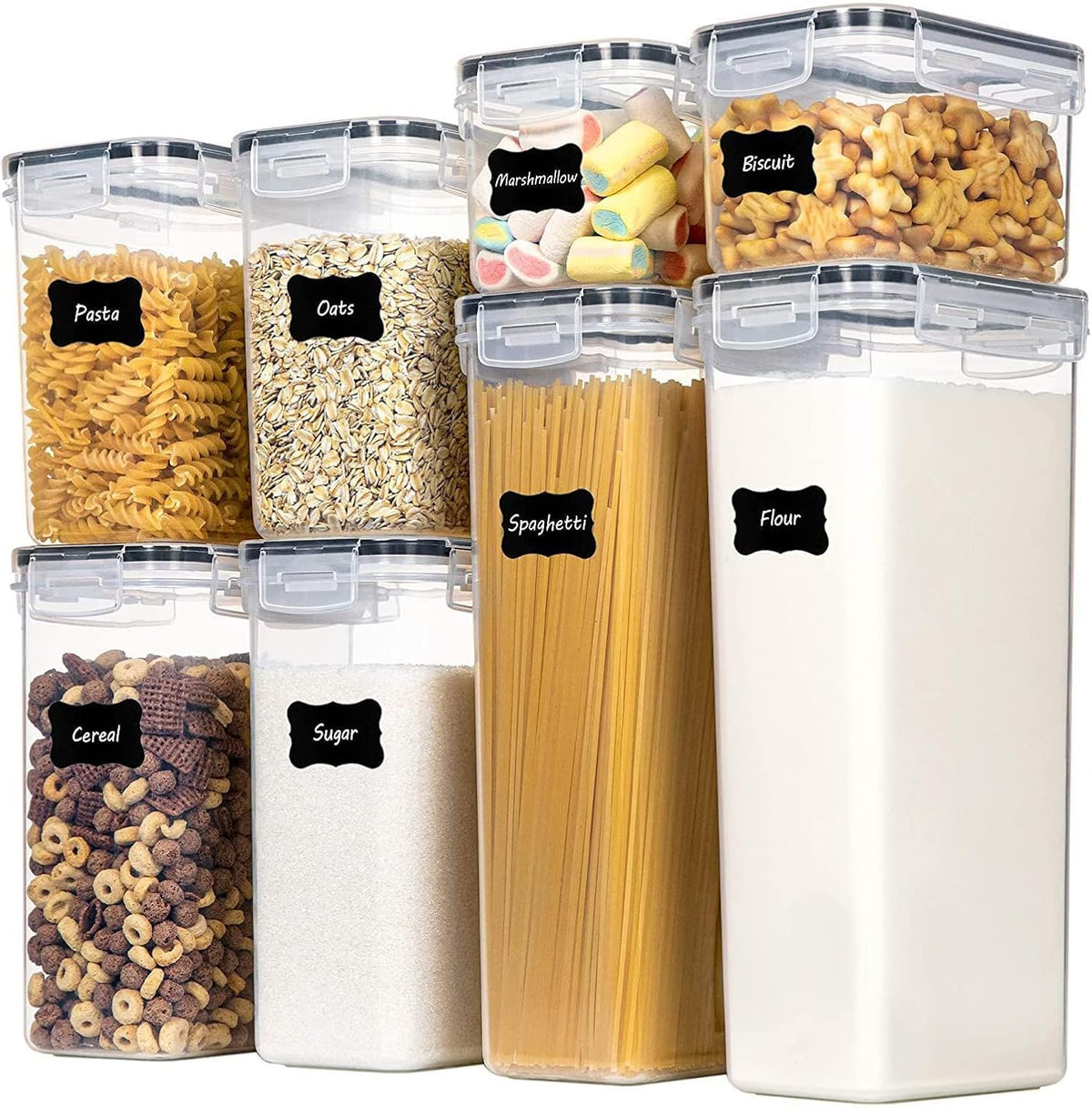 CARLA HOME 8 Piece Airtight Food Storage Containers Set with Lids &amp; Labels for Kitchen Storage