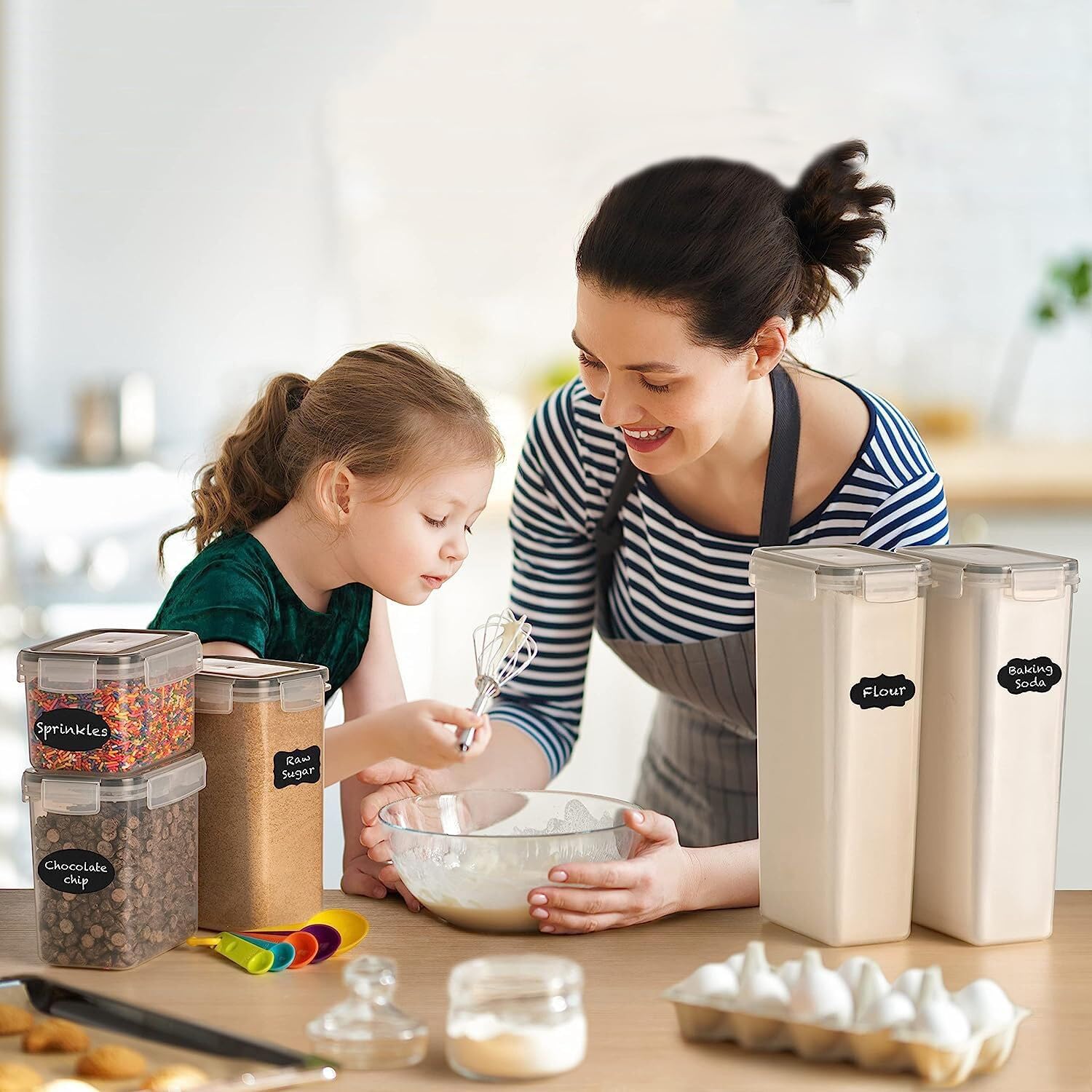 CARLA HOME 8 Piece Airtight Food Storage Containers Set with Lids & Labels for Kitchen Storage