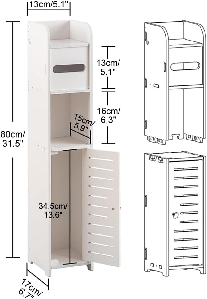CARLA HOME Slim Bathroom Cabinet with Toilet Paper Holder for Toilet or Laundry Room