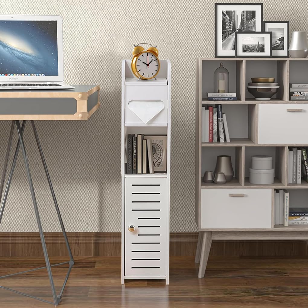 CARLA HOME Slim Bathroom Cabinet with Toilet Paper Holder for Toilet or Laundry Room