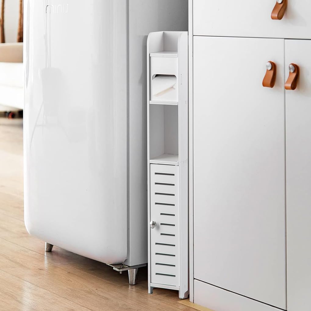 CARLA HOME Slim Bathroom Cabinet with Toilet Paper Holder for Toilet or Laundry Room