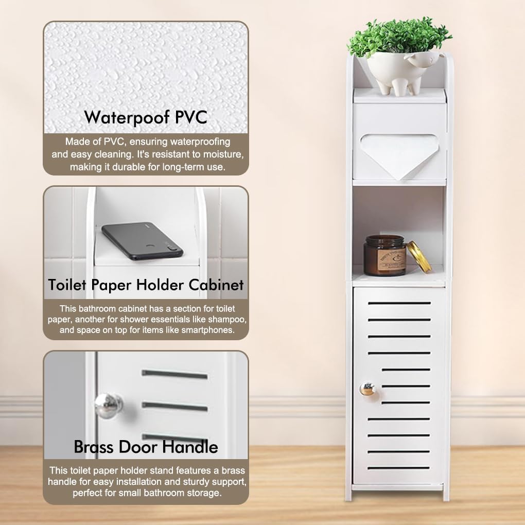 CARLA HOME Slim Bathroom Cabinet with Toilet Paper Holder for Toilet or Laundry Room