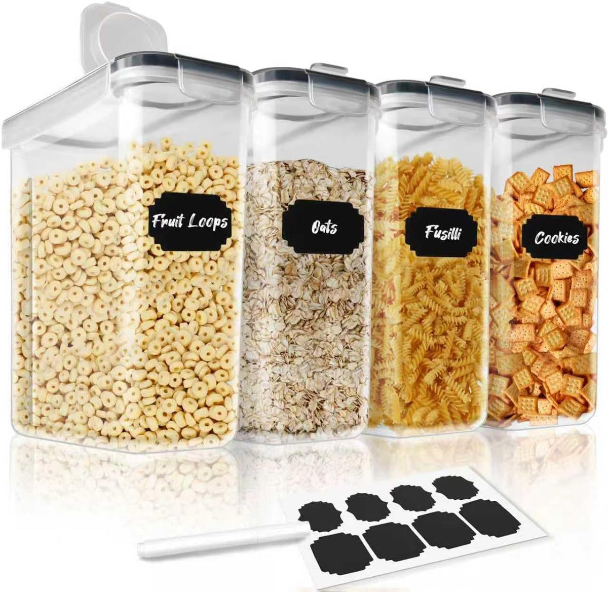 CARLA HOME Airtight Cereal Storage Containers BPA-Free Food Dispensers with Pouring Lids for Pantry &amp; Kitchen (4 Pack 2,5L)
