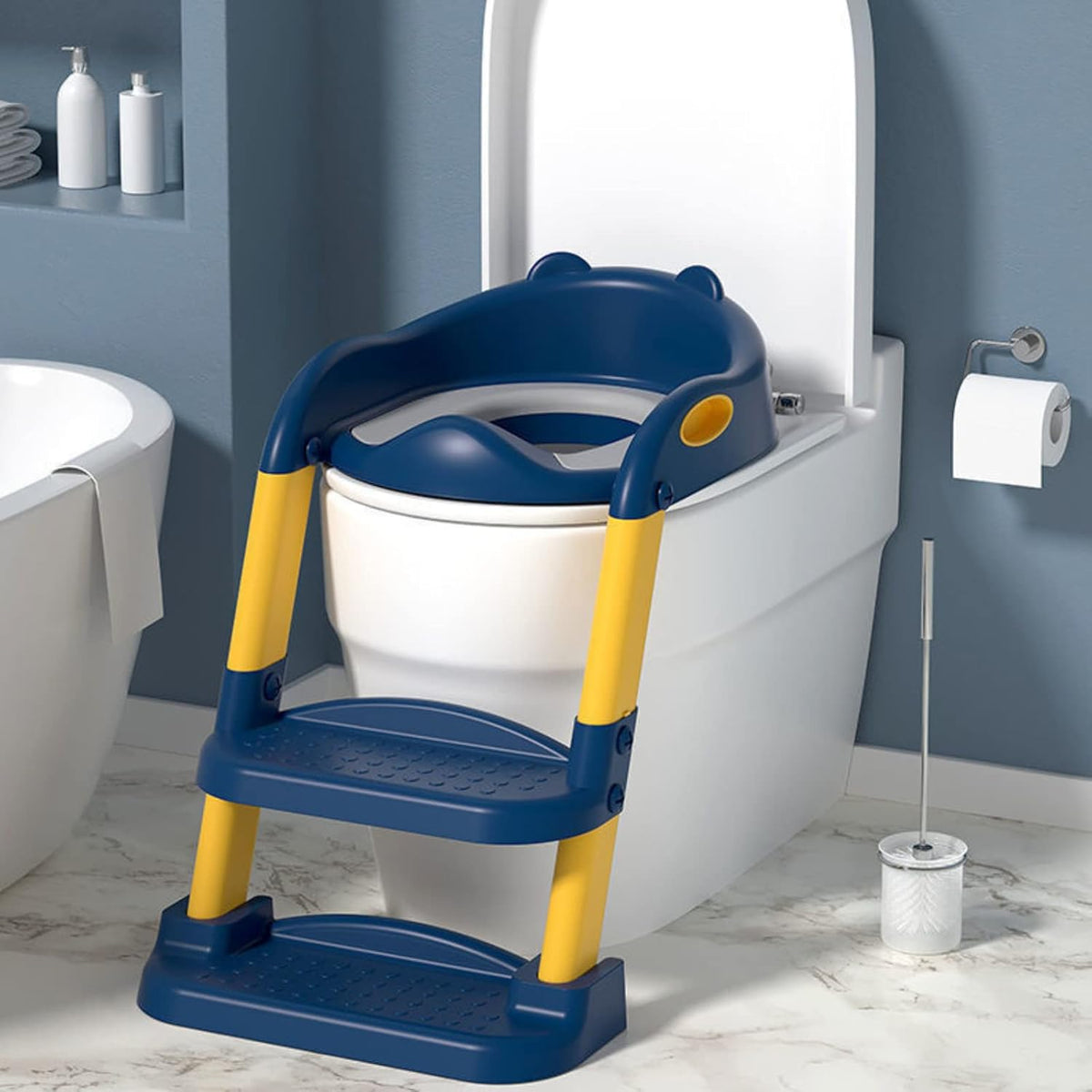 CARLA HOME Potty Training Seat with Step Stool Ladder with Anti-Slip Design, Soft Cushion &amp; Foldable Structure for Kids Bathroom Independence