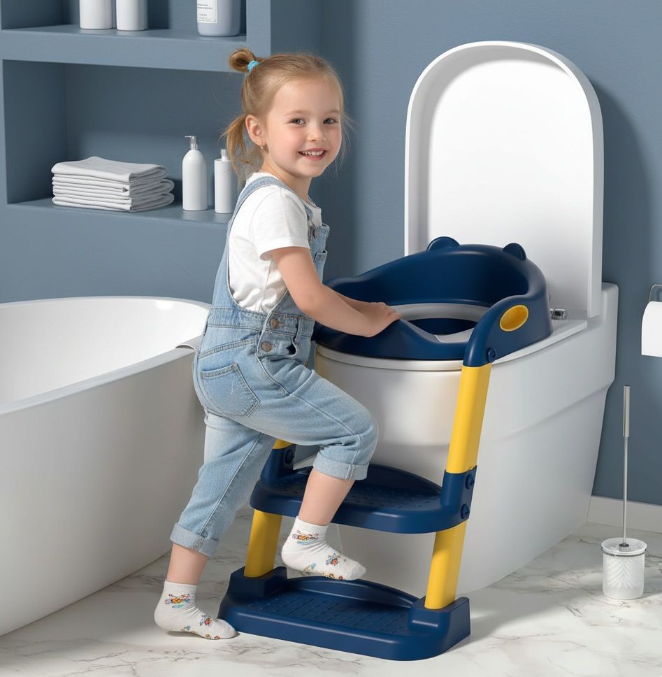 CARLA HOME Potty Training Seat with Step Stool Ladder with Anti-Slip Design, Soft Cushion & Foldable Structure for Kids Bathroom Independence