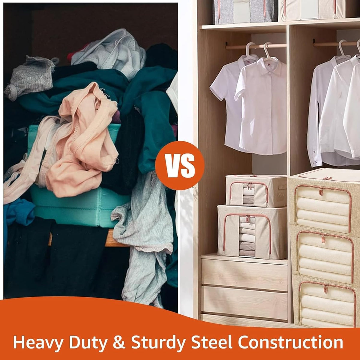 CARLA HOME 3 pack Large Clothes Storage Bins with Lids for Clothing, Bedding, Blankets, Toys (66L capacity - Grey)