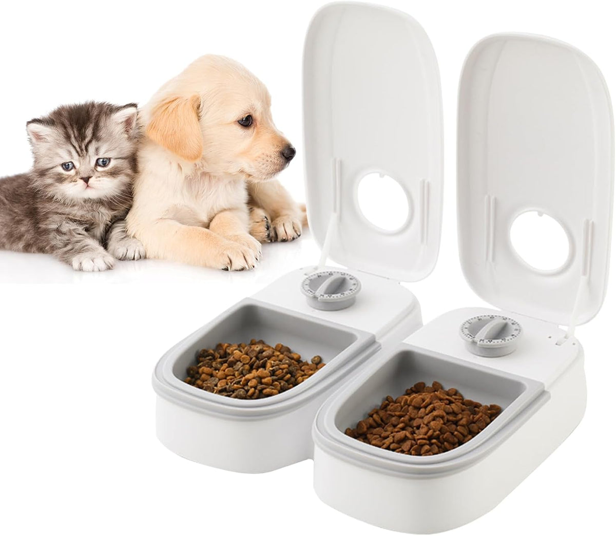 CARLA HOME 2 Meal Automatic Pet Feeder with Timer for Cat &amp; Dog Wet &amp; Dry Food (Dual Bowl 700ML)