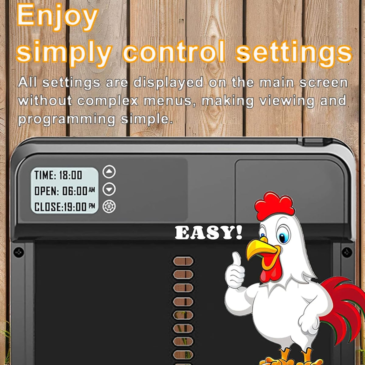 CARLA HOME Automatic Chicken Coop Door with Timer & LCD Screen, Anti-Pinch Safety, Easy Battery Operation & Weatherproof for Outdoor Coops