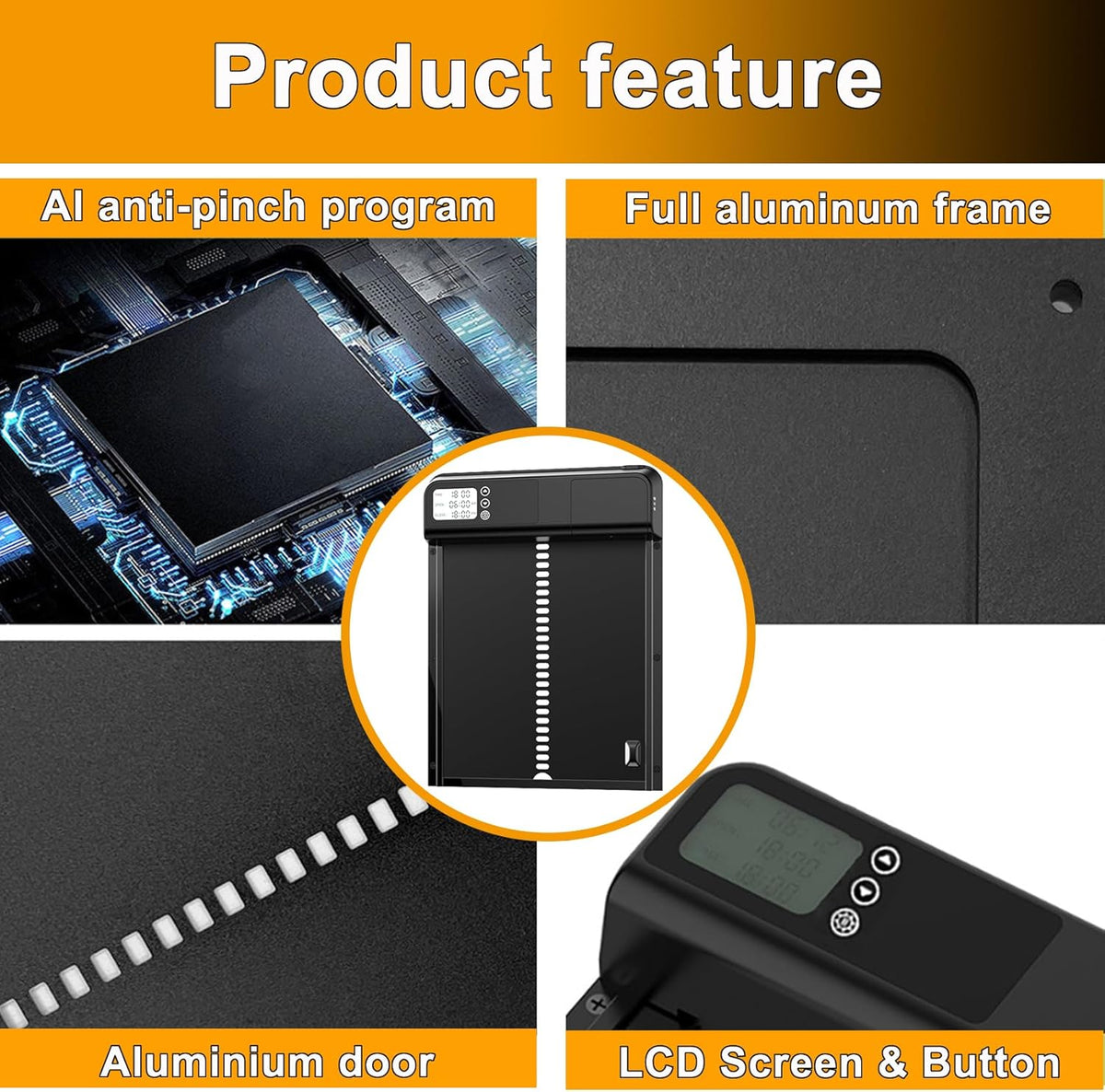 CARLA HOME Automatic Chicken Coop Door with Timer & LCD Screen, Anti-Pinch Safety, Easy Battery Operation & Weatherproof for Outdoor Coops