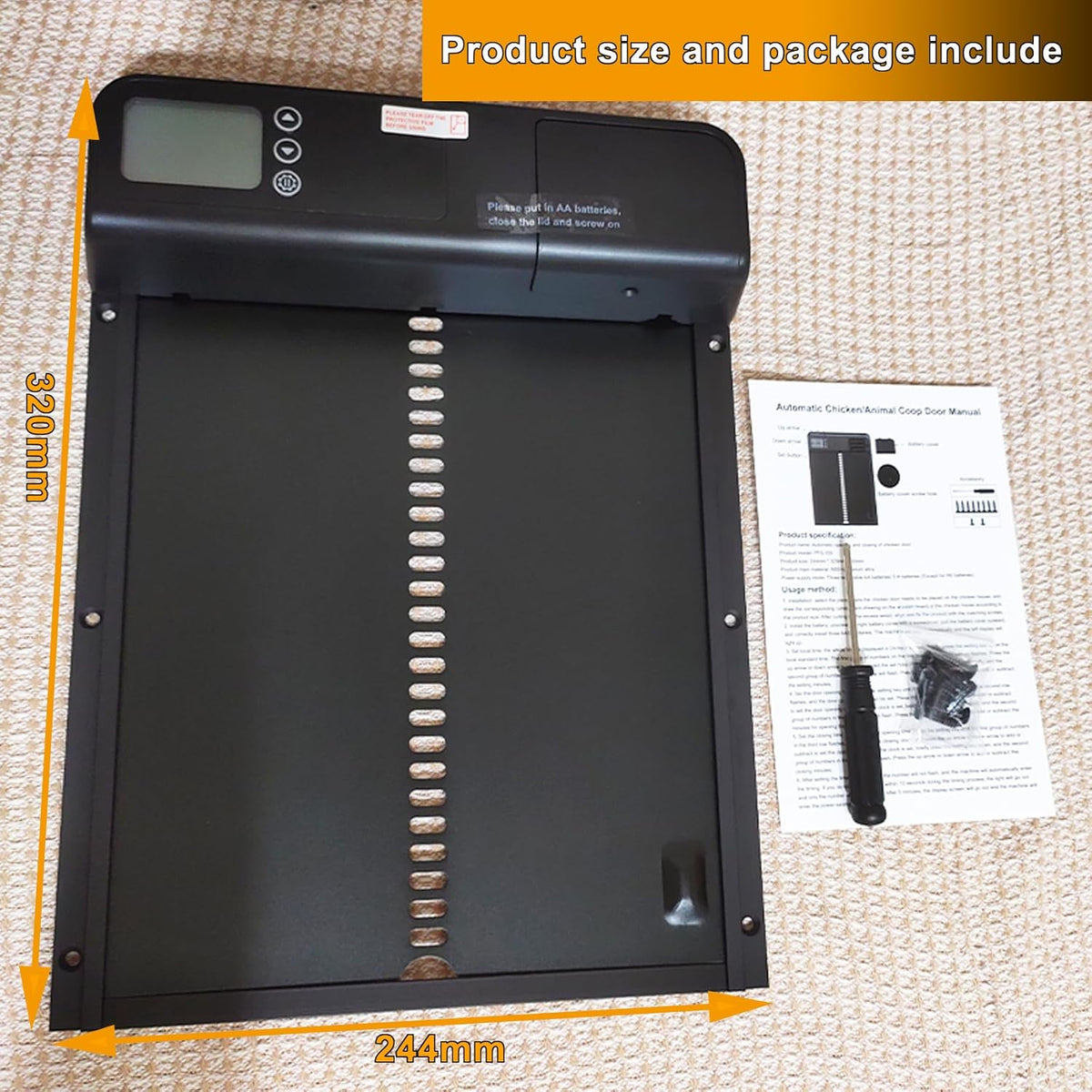 CARLA HOME Automatic Chicken Coop Door with Timer & LCD Screen, Anti-Pinch Safety, Easy Battery Operation & Weatherproof for Outdoor Coops