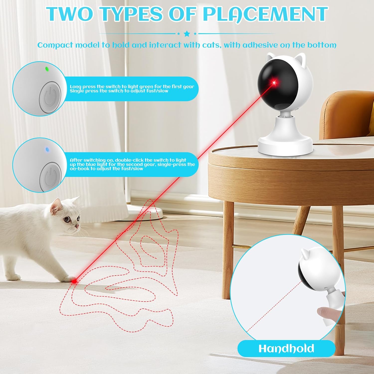 CARLA HOME Interactive Laser Toy for Cats with Adjustable Angle, USB Rechargeable & 2 Speed Modes