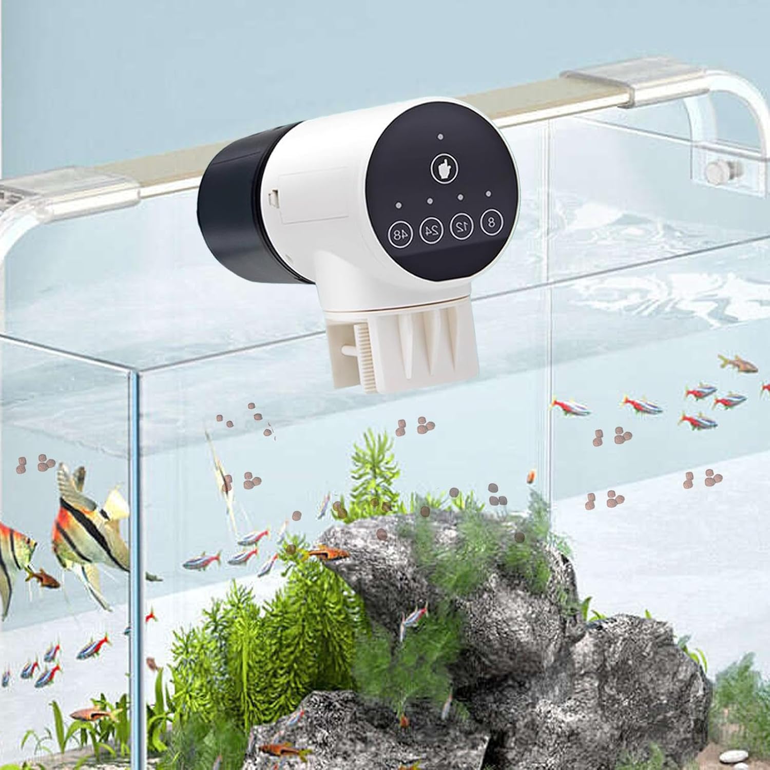 CARLA HOME Automatic Fish Feeder with Timer, Moistureproof Dispenser & Rechargeable Feeding for Aquarium or Tank