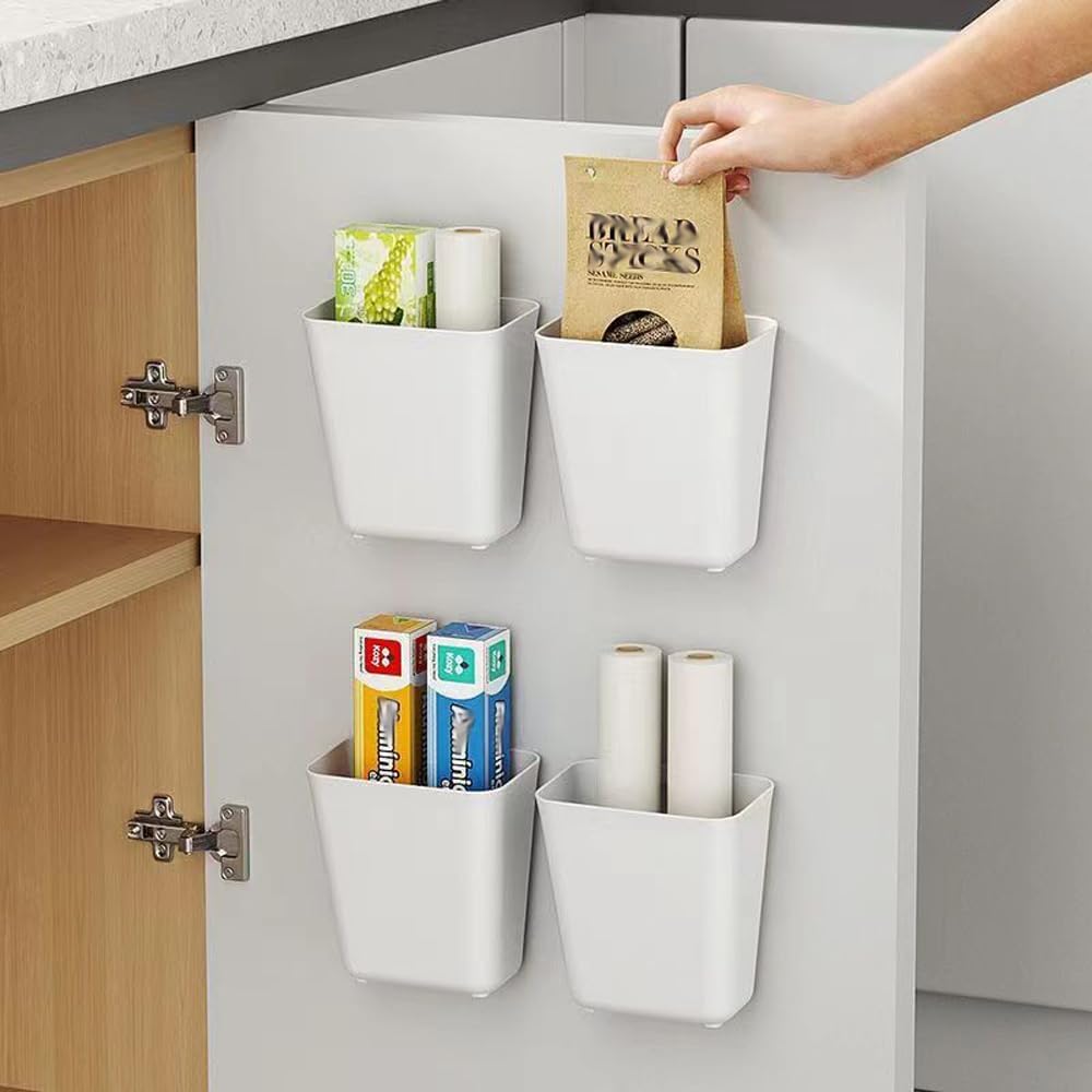 CARLA HOME 4-Pack Self-Adhesive Wall Storage Box for Cabinet Doors, Kitchen, Bathroom &amp; Office