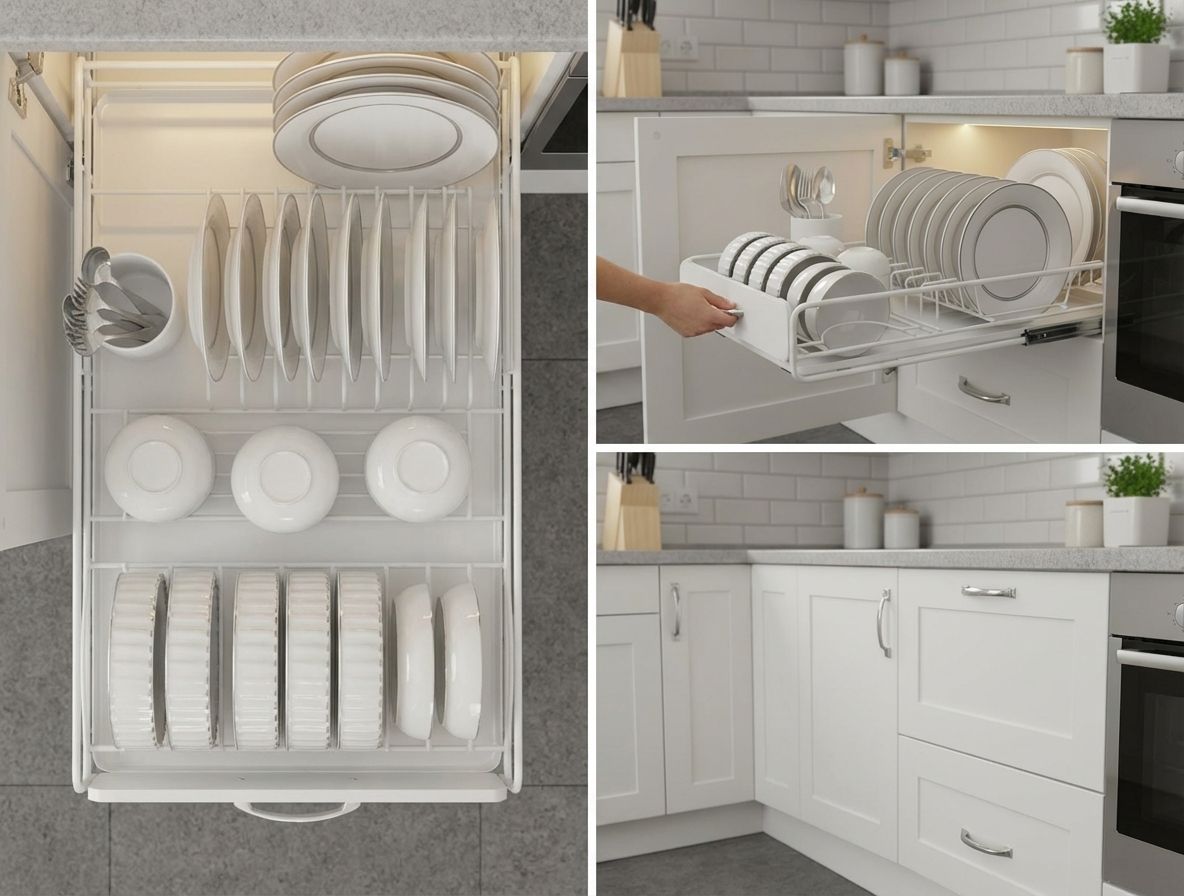 CARLA HOME 2 Pack Pull Out Dish Rack for Kitchen Cabinet with Slide Out Drawer Organizer for Plates, Bowls & Utensils