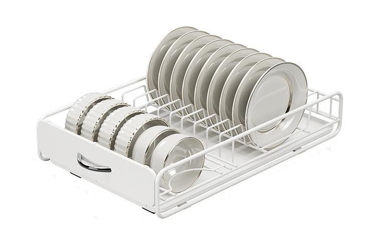 CARLA HOME 2 Pack Pull Out Dish Rack for Kitchen Cabinet with Slide Out Drawer Organizer for Plates, Bowls & Utensils