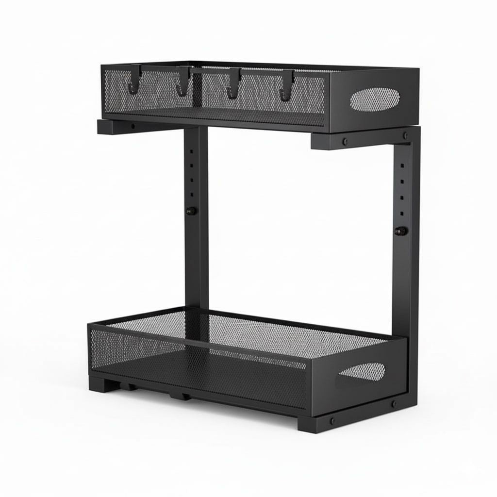 CARLA HOME 2 Pack Under Sink Organizer Pull Out Sliding Cabinet Storage Shelf with Height Adjustable for Kitchen, Bathroom or Laundry Room (Black)