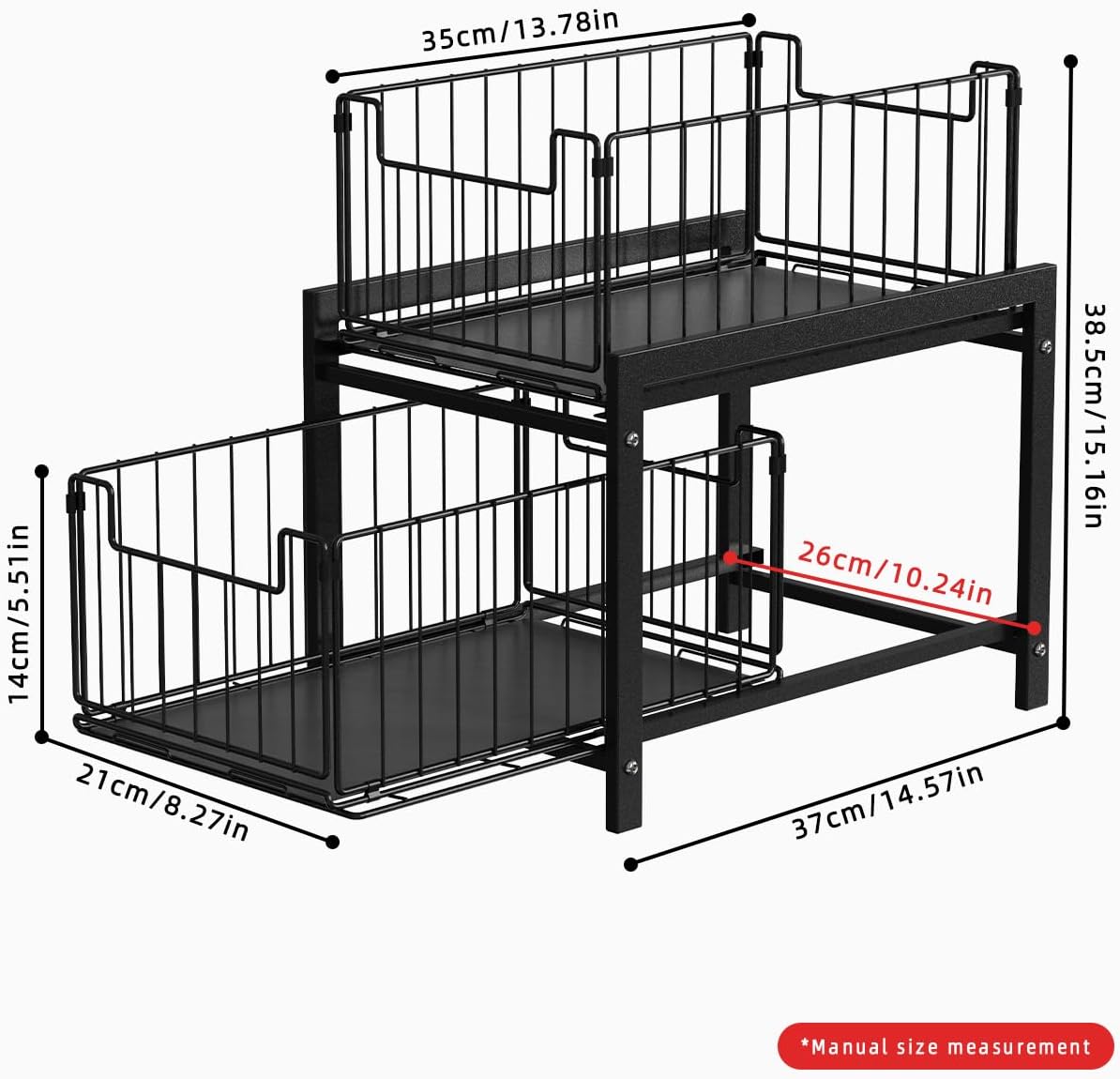 CARLA HOME 2 Tier Sliding Cabinet Organizer Drawer Storage Rack for Kitchen or Bathroom