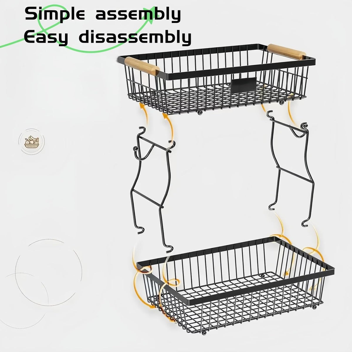 CARLA HOME 2-Tier Fruit Basket Metal Storage Bowl Kitchen Counter Organizer with Handles for Fruits, Vegetables, Snacks & Bread