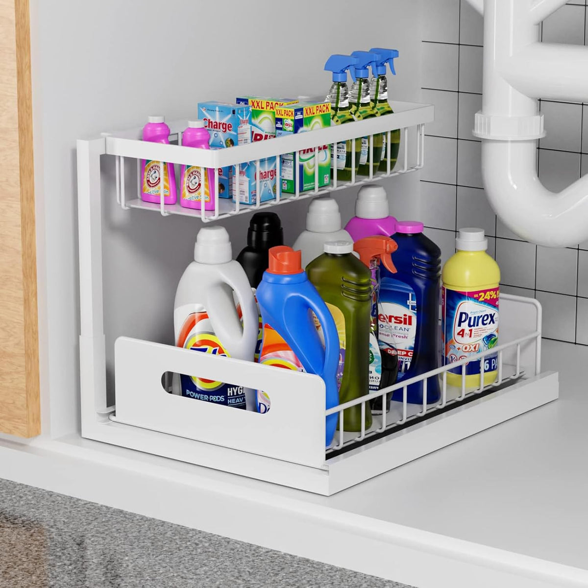 CARLA HOME 2 Tier Under Sink Organiser with Sliding Drawers for Kitchen &amp; Bathroom