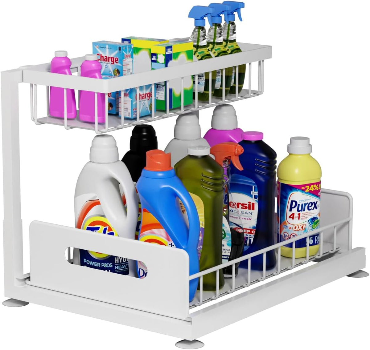 CARLA HOME 2 Tier Under Sink Organiser with Sliding Drawers for Kitchen & Bathroom