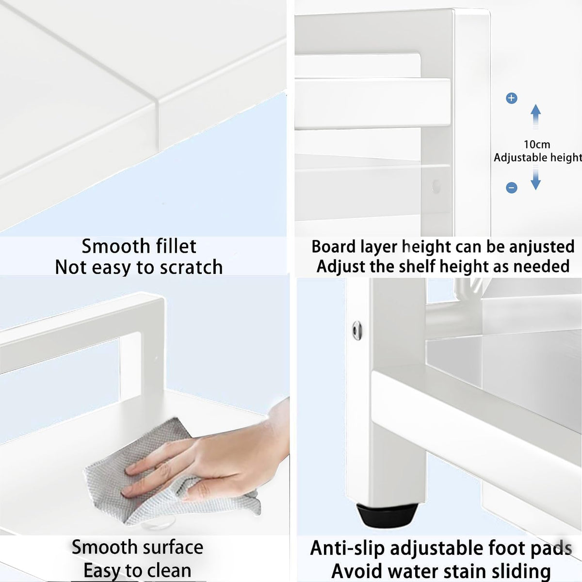 CARLA HOME 3-Tier Microwave Oven Rack with Adjustable Metal Kitchen Shelf Stand for Countertop Storage and 6 Hooks for Utensils