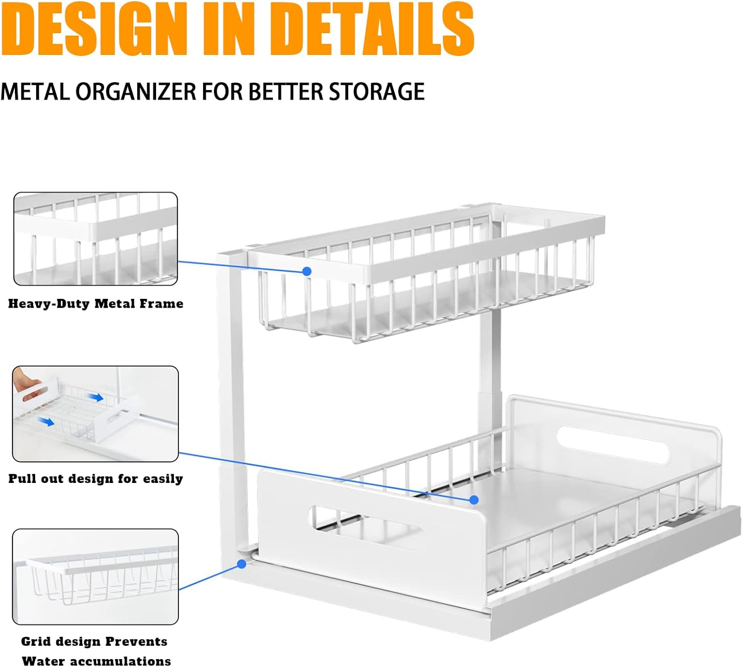 CARLA HOME 2 pack Under Sink Organiser with Sliding Drawers & 2 tier for Kitchen & Bathroom