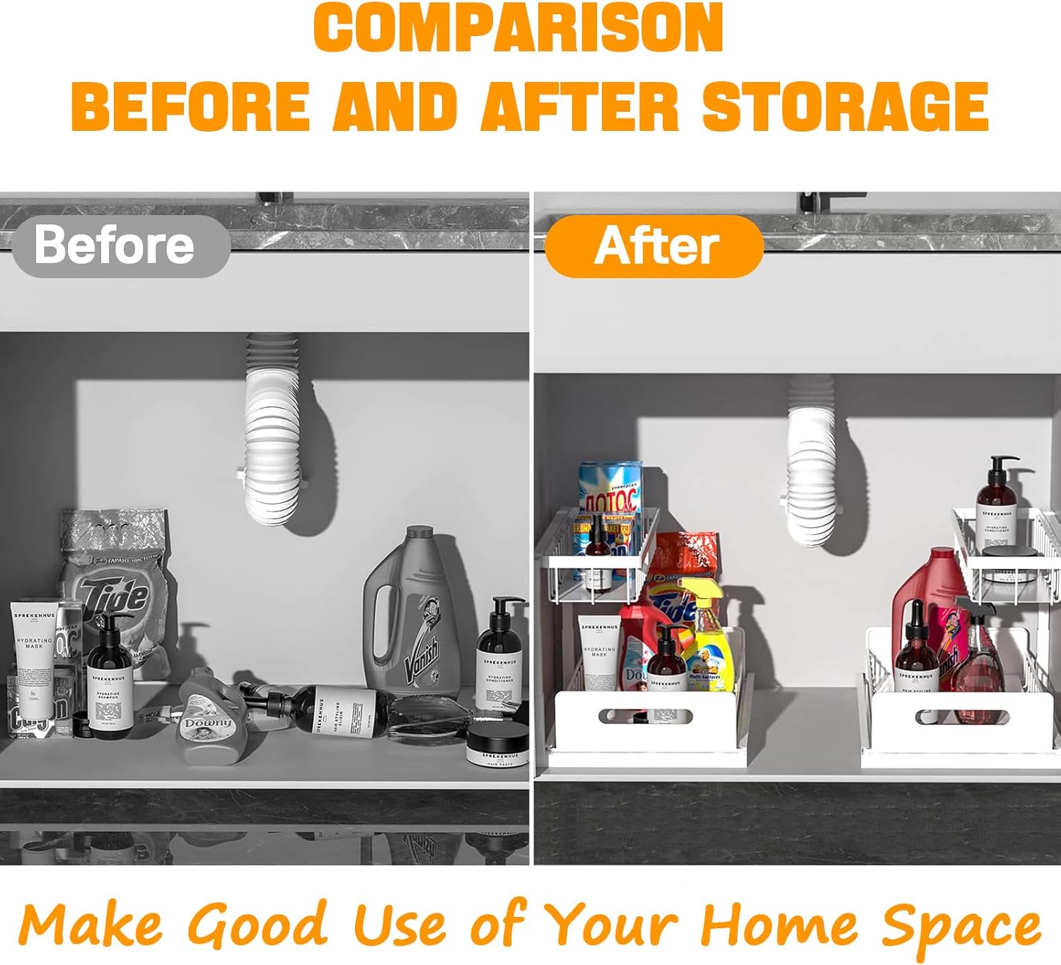 CARLA HOME 2 pack Under Sink Organiser with Sliding Drawers & 2 tier for Kitchen & Bathroom