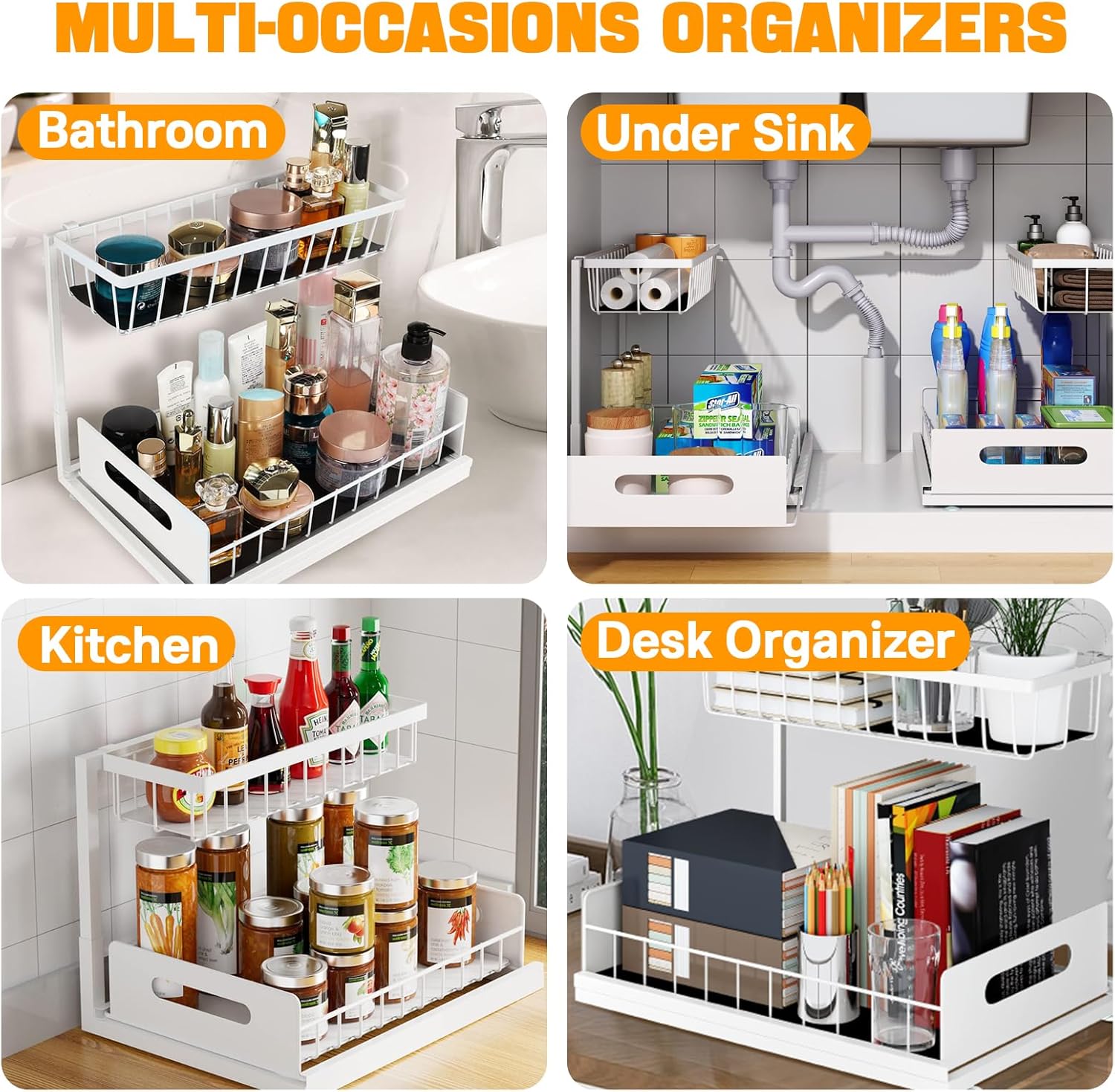 CARLA HOME 2 pack Under Sink Organiser with Sliding Drawers & 2 tier for Kitchen & Bathroom