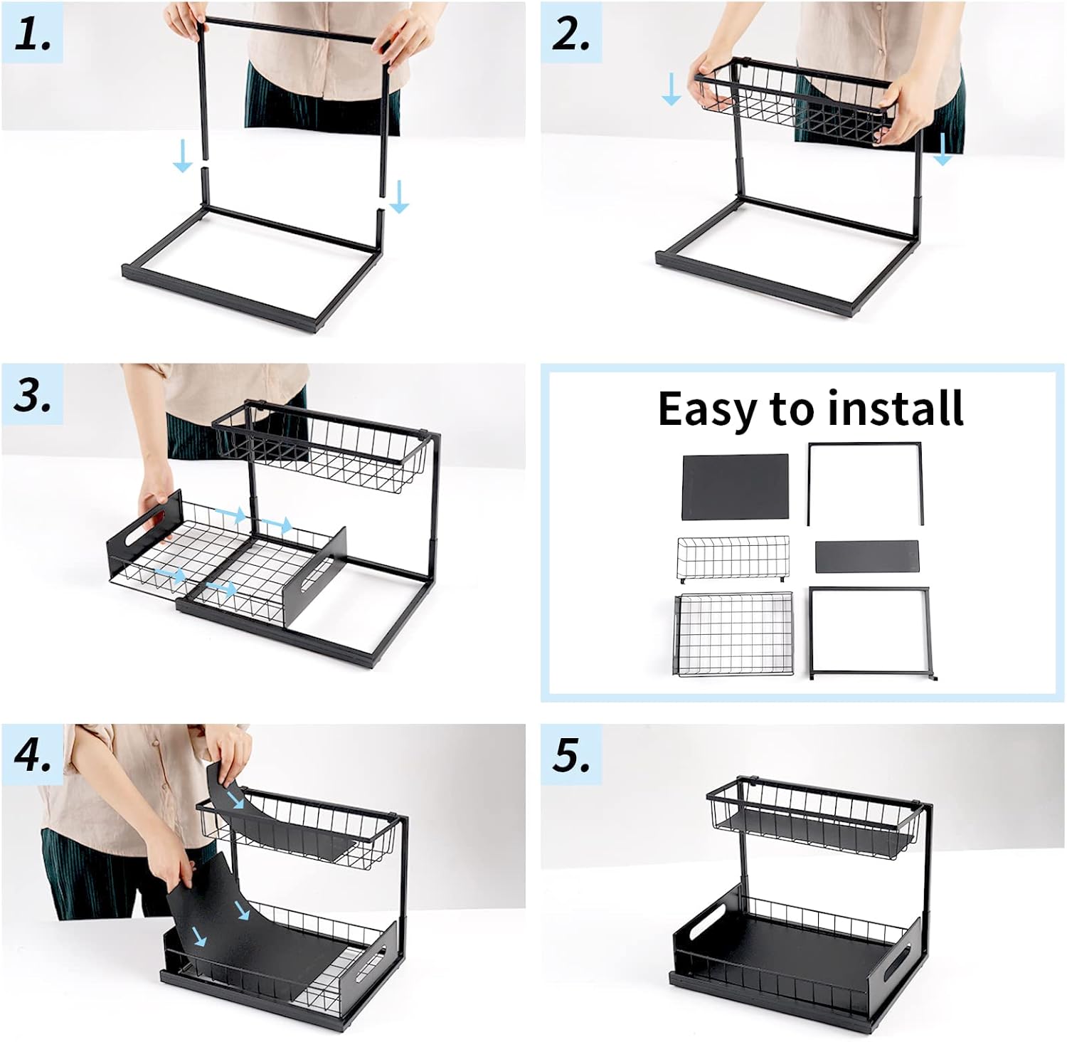 CARLA HOME 2 pack Under Sink Organiser with Sliding Drawers & 2 tier for Kitchen & Bathroom