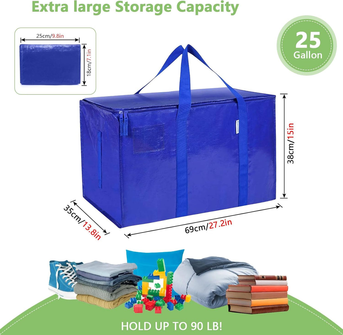CARLA HOME 12-Pack Large Moving Storage Bags with Zippers & Handles with 95 Liters Capacity for Space Saving, Travel, Camping & Organization (Blue)