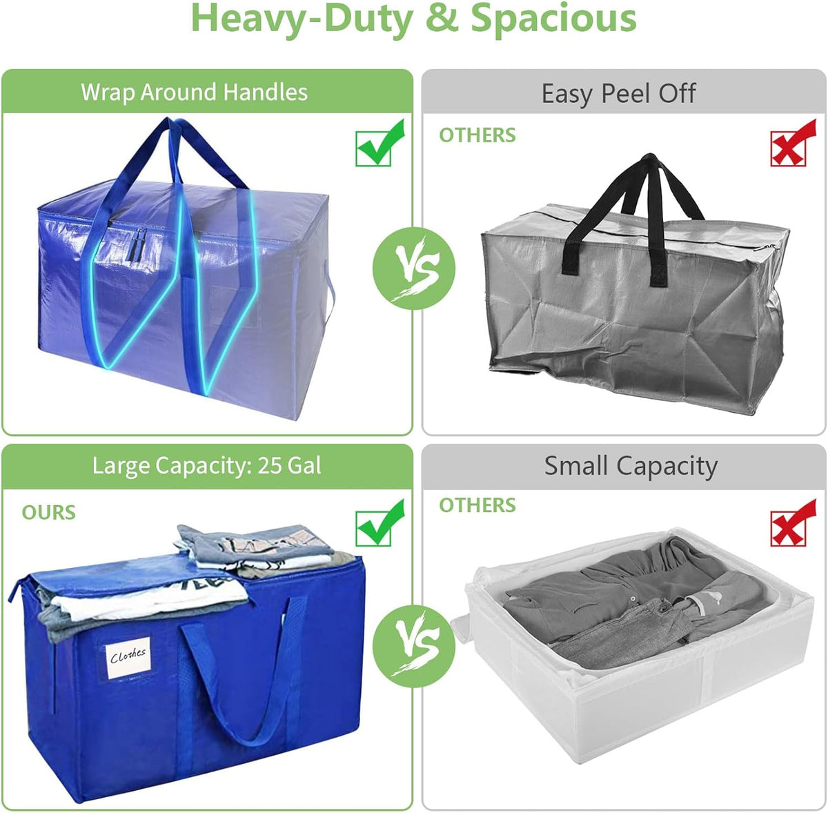 CARLA HOME 12-Pack Large Moving Storage Bags with Zippers & Handles with 95 Liters Capacity for Space Saving, Travel, Camping & Organization (Blue)