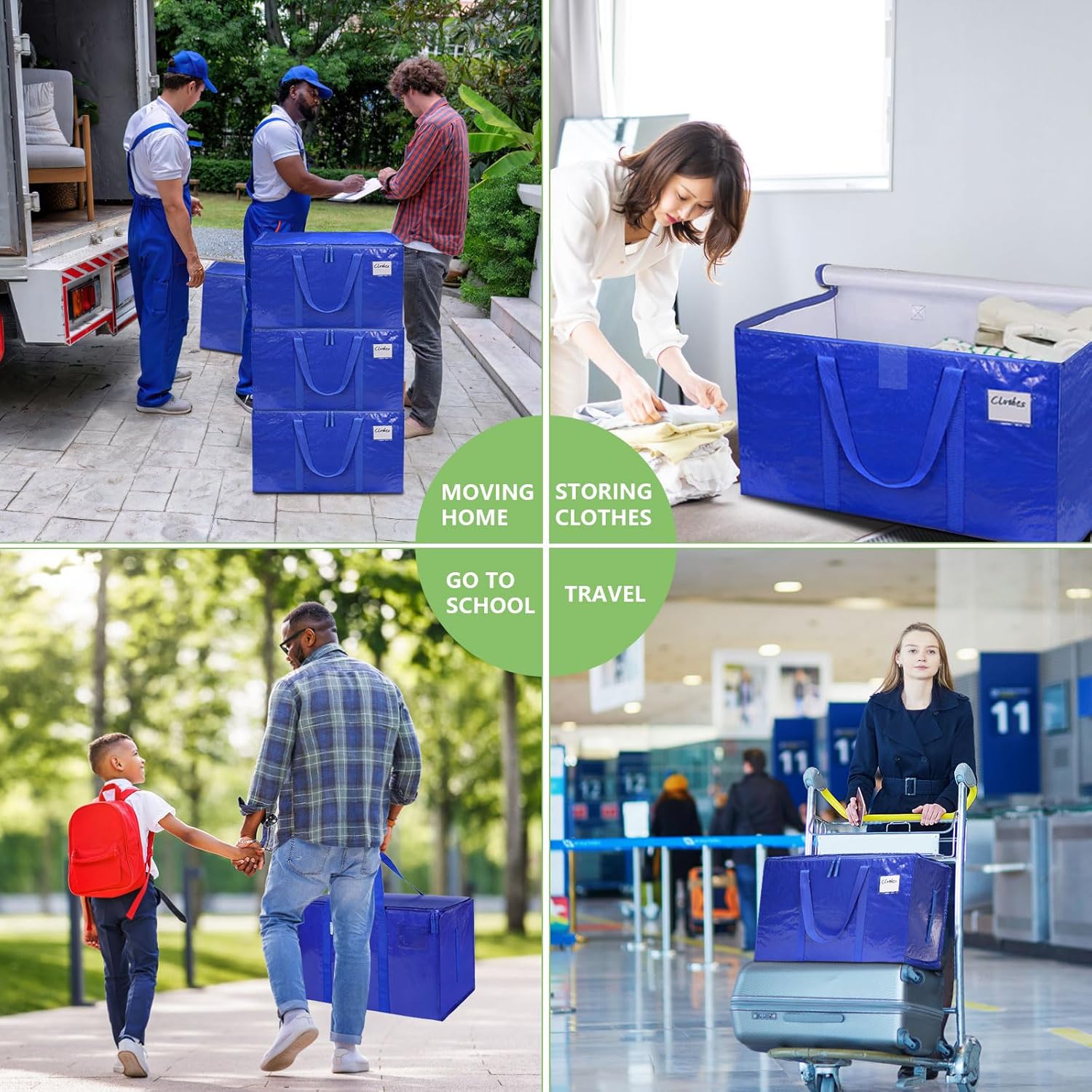 CARLA HOME 12-Pack Large Moving Storage Bags with Zippers & Handles with 95 Liters Capacity for Space Saving, Travel, Camping & Organization (Blue)