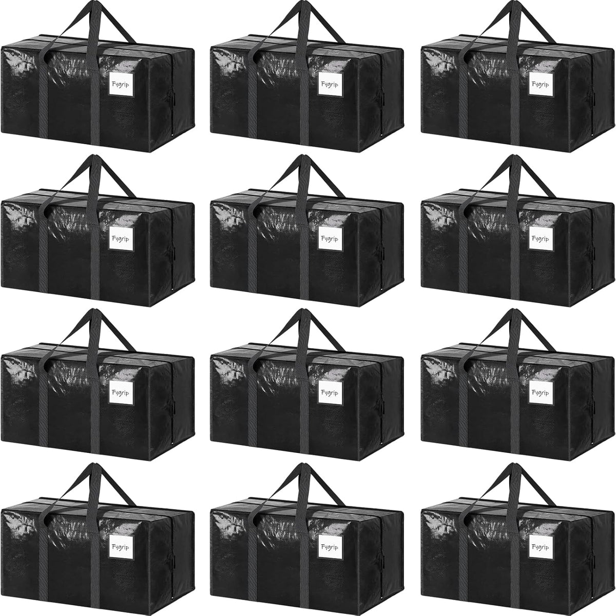 CARLA HOME 12-Pack Large Moving Storage Bags with Zippers &amp; Handles with 95 Liters Capacity for Space Saving, Travel, Camping &amp; Organization (Black)