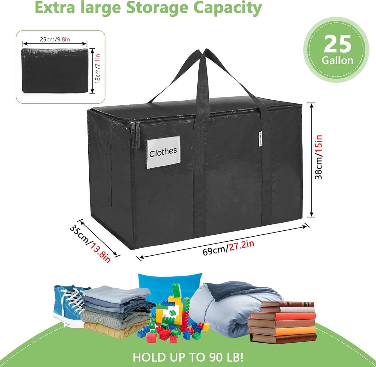 CARLA HOME 12-Pack Large Moving Storage Bags with Zippers & Handles with 95 Liters Capacity for Space Saving, Travel, Camping & Organization (Black)