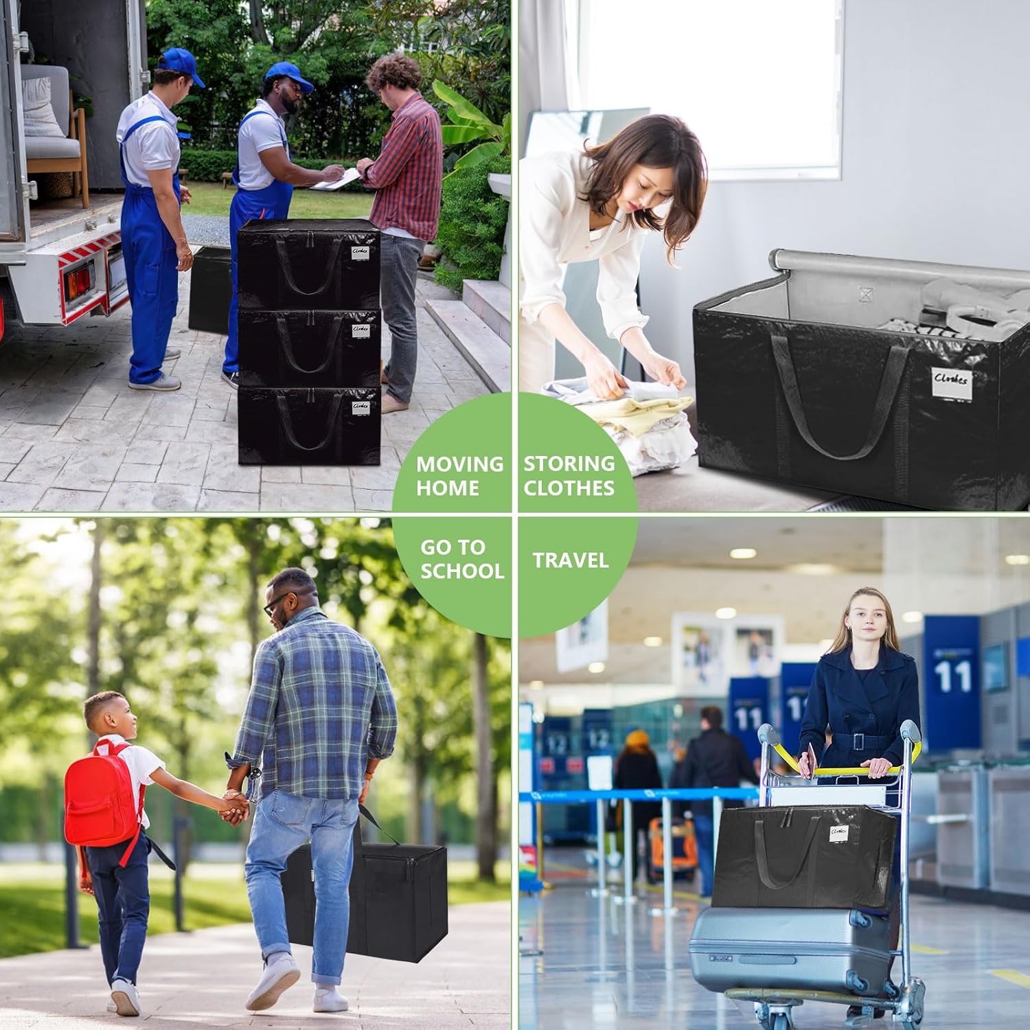 CARLA HOME 12-Pack Large Moving Storage Bags with Zippers & Handles with 95 Liters Capacity for Space Saving, Travel, Camping & Organization (Black)