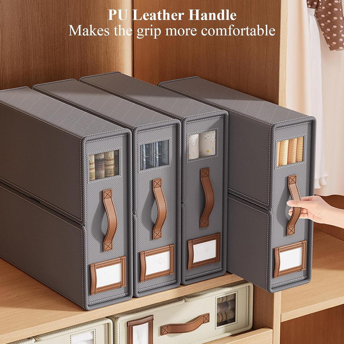 CARLA HOME Bed Sheet Organizer Set of 8 with Handle & Window for Covers, Pillowcases, Blankets, Clothes & Sheets (Beige)