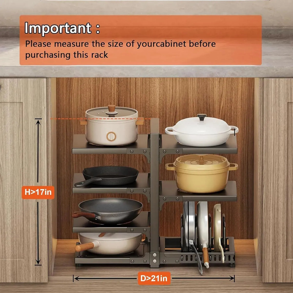 CARLA HOME Black 7 Tier Pan Organiser Rack - Heavy Duty - Adjustable - Pan Rack Kitchen
