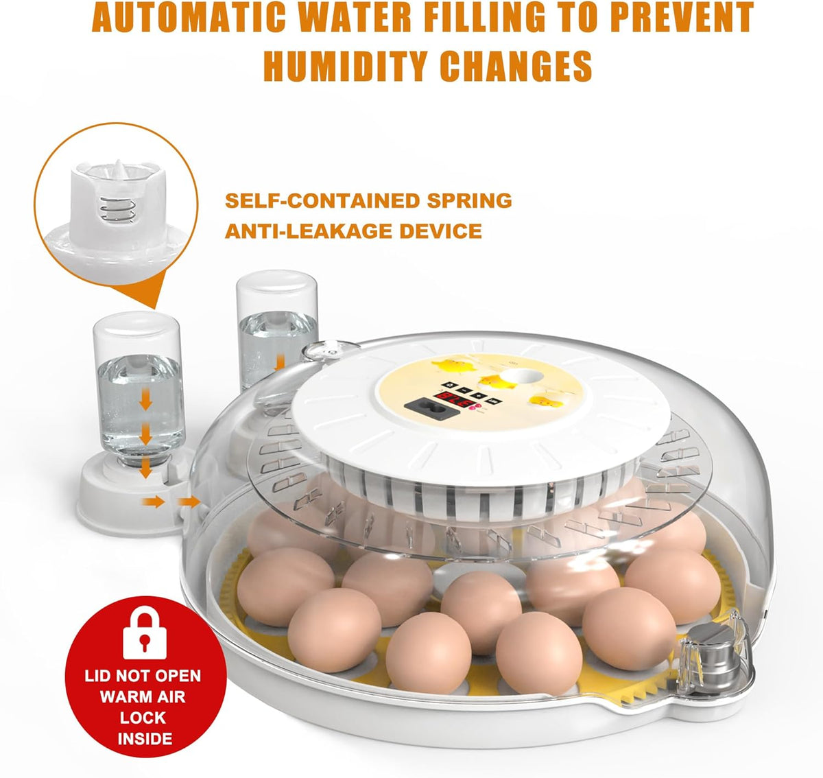 CARLA HOME 18 Egg Incubator with Automatic Turning, LED Display, Humidity & Temperature Control, Auto Water System & Built-in Egg Candler for Chicken, Duck, Quail, Goose