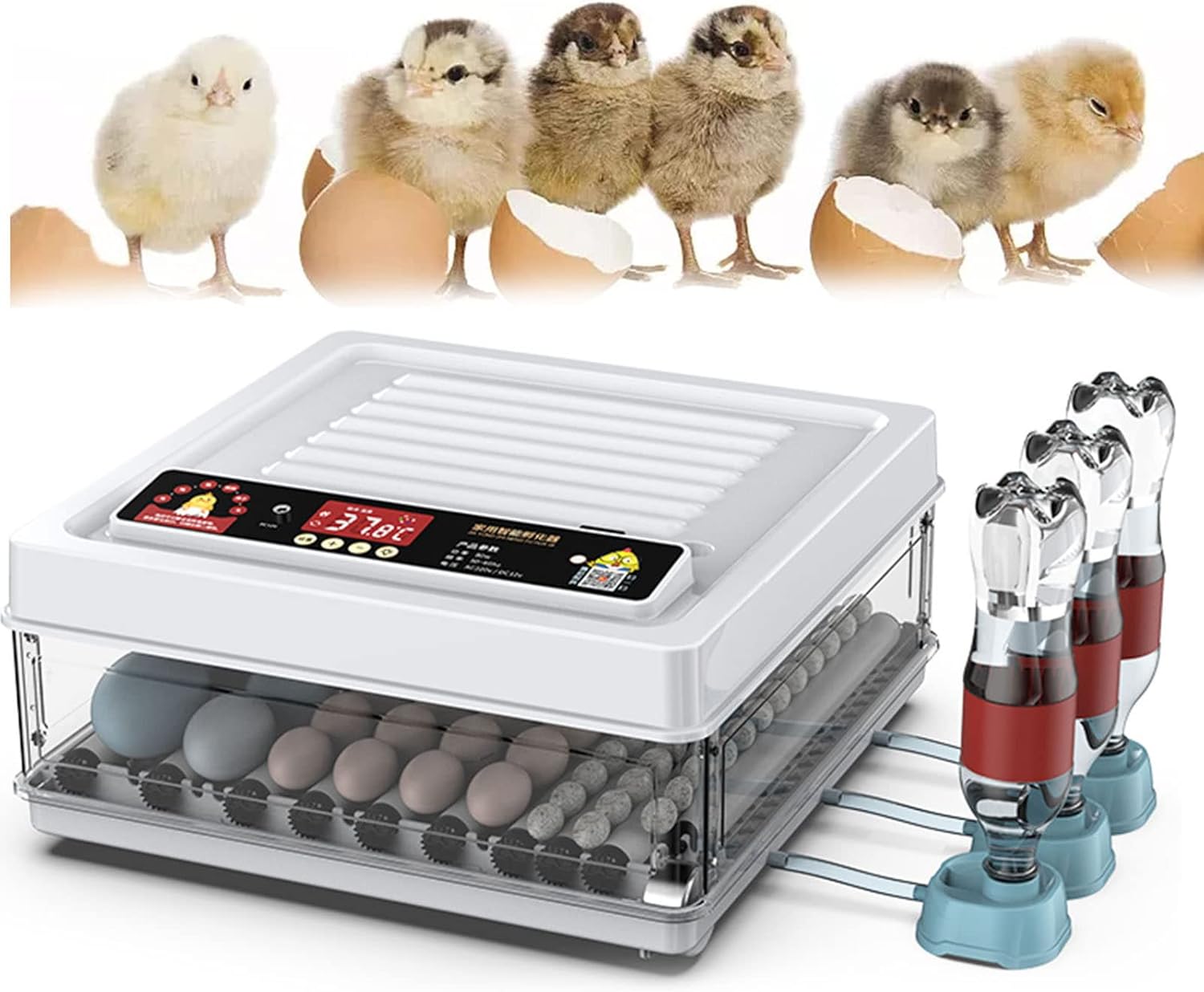 CARLA HOME 70 Egg Incubator with Automatic Turning, LED Display, Humidity & Temperature Control, Auto Water System & Built-in Egg Candler for Chicken, Duck, Quail, Goose