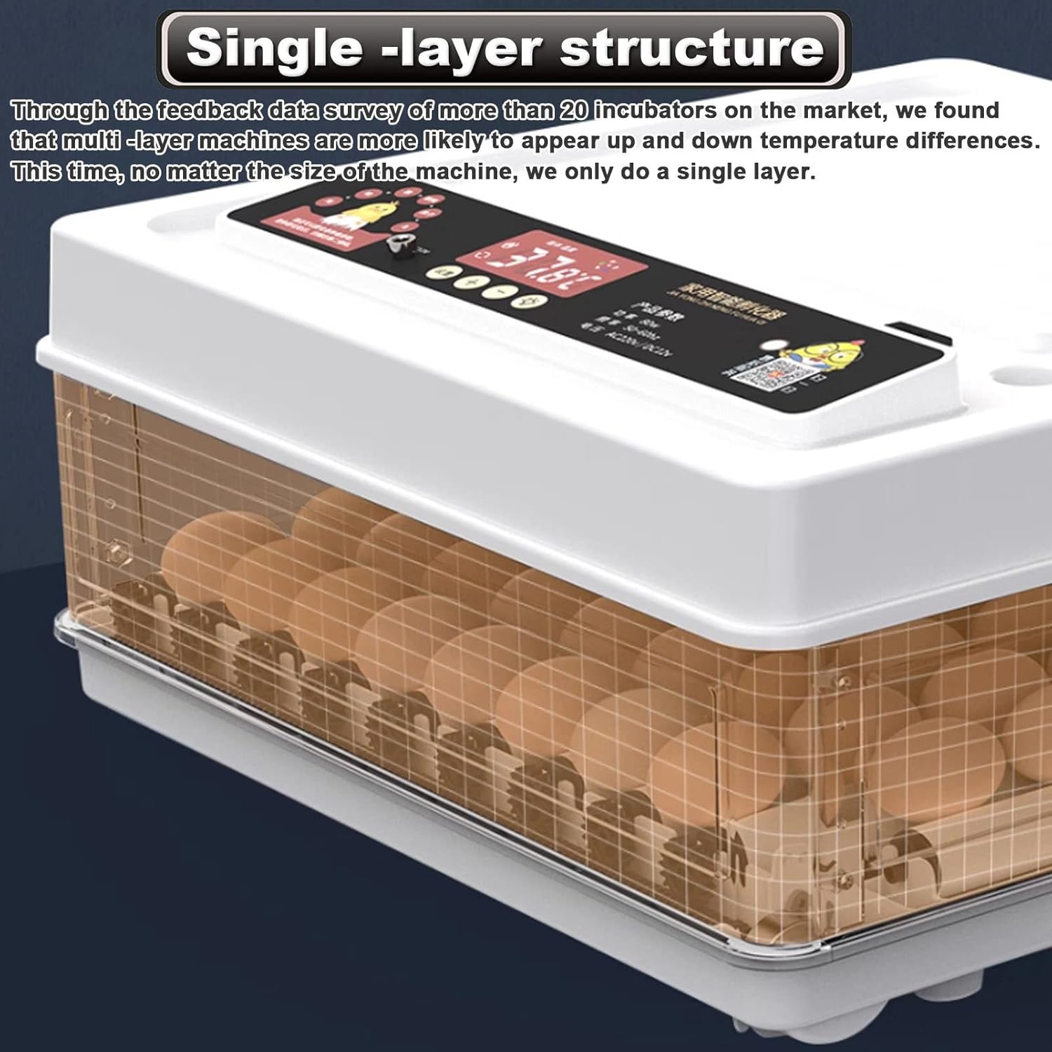 CARLA HOME 70 Egg Incubator with Automatic Turning, LED Display, Humidity & Temperature Control, Auto Water System & Built-in Egg Candler for Chicken, Duck, Quail, Goose