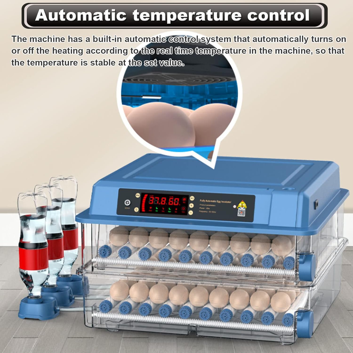 CARLA HOME 128 Egg Incubator with Automatic Turning, LED Display, Humidity & Temperature Control, Auto Water System & Built-in Egg Candler for Chicken, Duck, Quail, Goose