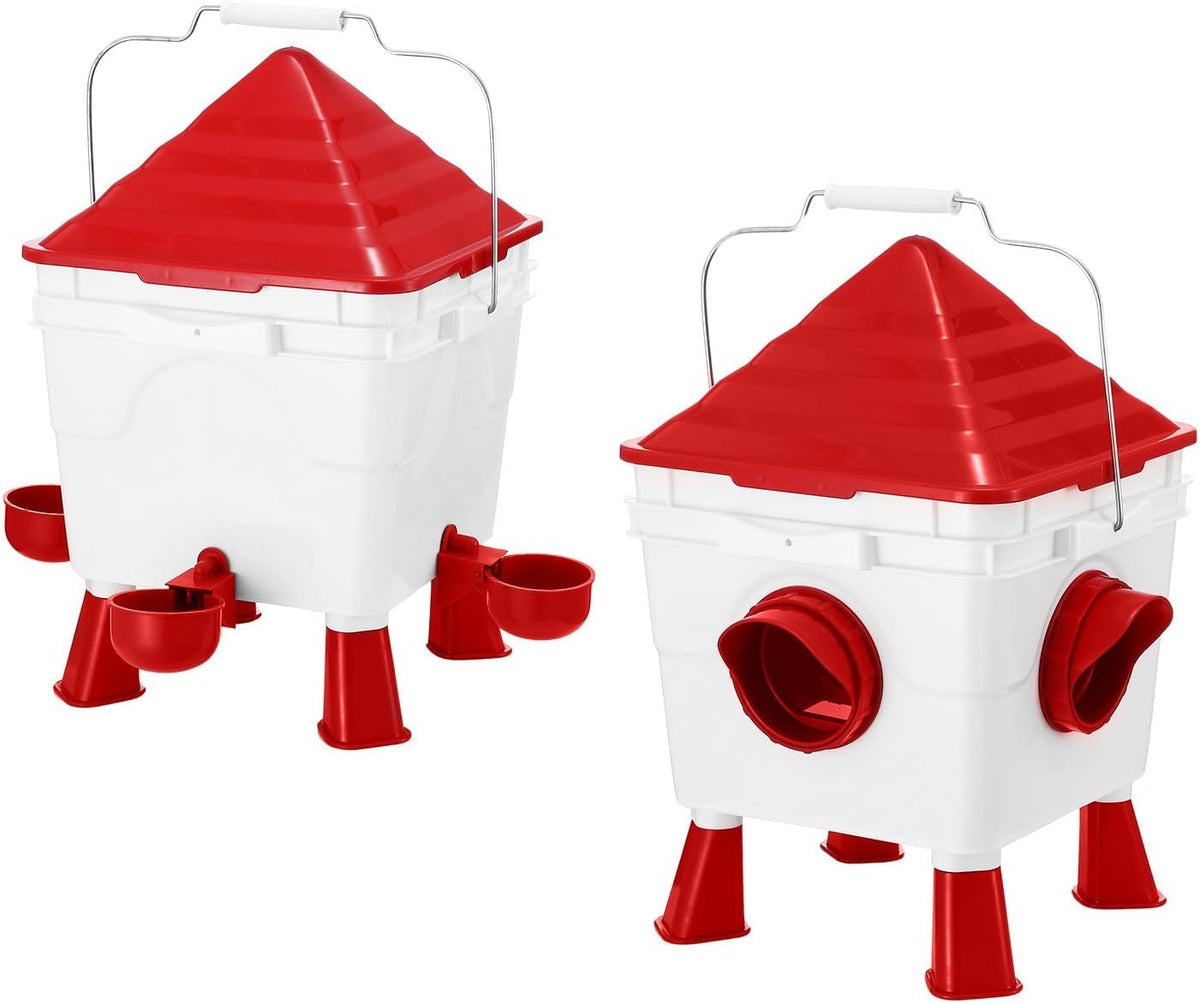 CARLA HOME Chicken Feeder Waterer Set, Automatic Gravity Dispenser with 8KG Food &amp; 8L Water Capacity, 4 Ports &amp; Cups, Clean Poultry Feeding for Coop, Duck, Quail, Hen