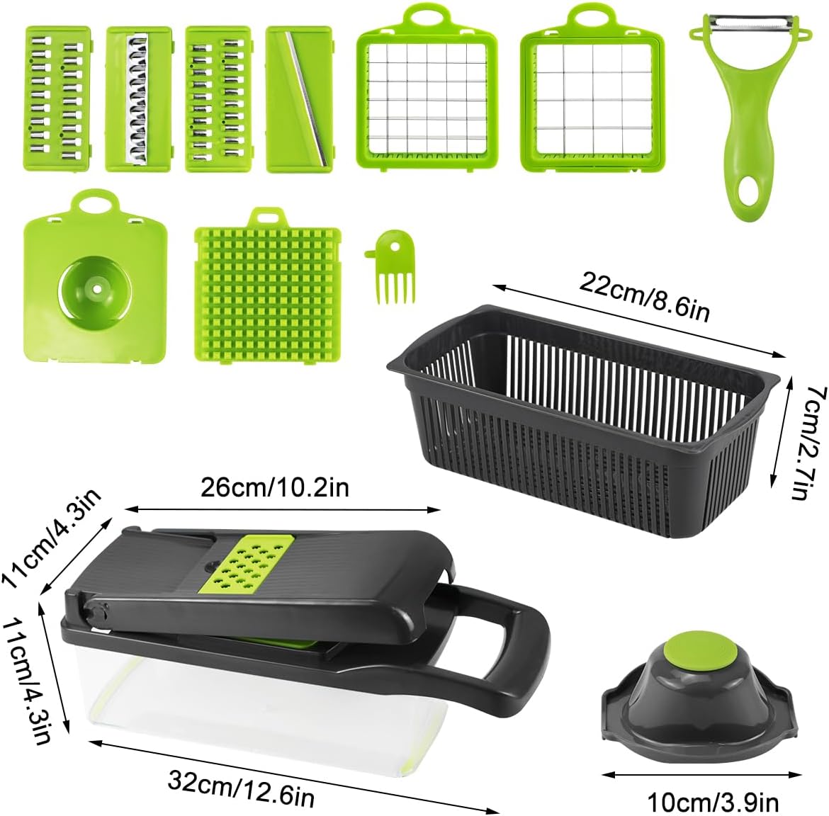 CARLA HOME Multifunctional Mandoline Vegetable Chopper 16-in-1 with Stainless Steel Blades, Storage Container & Hand Guard for Fruits & Veggies
