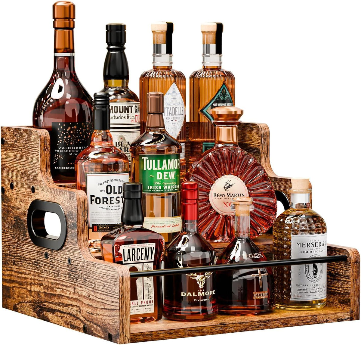 CARLA HOME 3-Tier Liquor Bottle Display Shelf Rack Bar Organizer for Whiskey, Wine, Coffee Syrups, Spirits &amp; Bottles