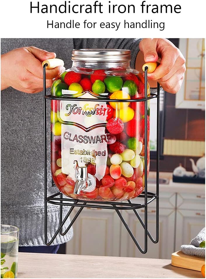CARLA HOME 5L Glass Drink Dispenser with Metal Stand, Wide Mouth Beverage Jar & Stainless Steel Tap for Lemonade, Iced Tea, Water & Fruit-Infused Drinks