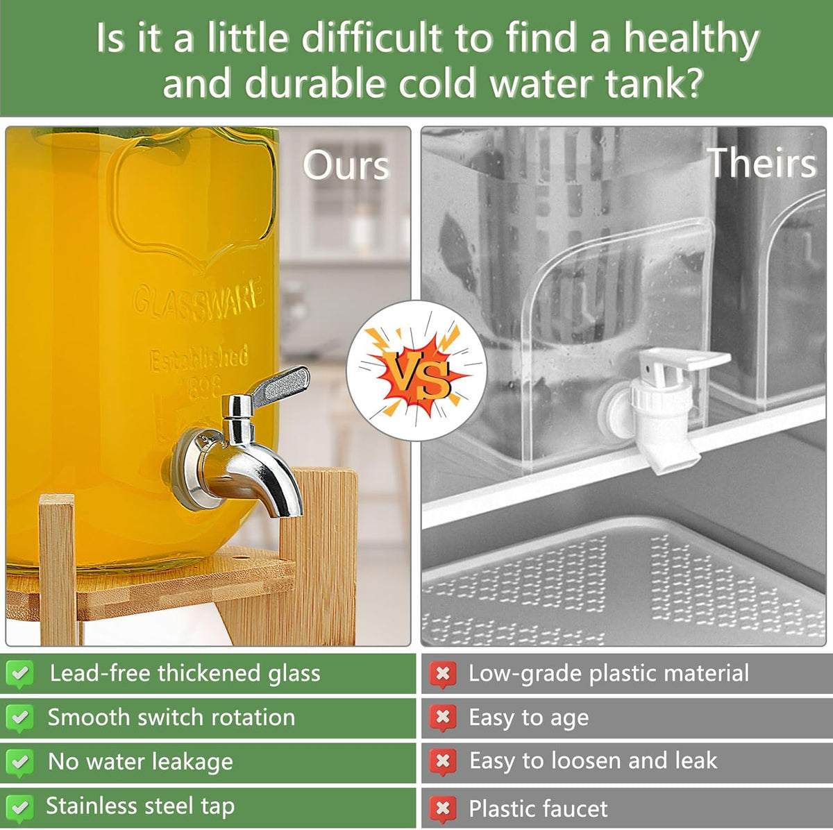 CARLA HOME 5L Glass Drink Dispenser with Metal Stand, Wide Mouth Beverage Jar & Stainless Steel Tap for Lemonade, Iced Tea, Water & Fruit-Infused Drinks