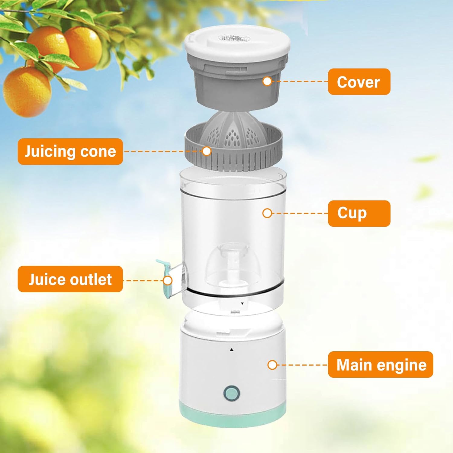 CARLA HOME Hands-Free Citrus Juicer with USB Rechargeable Electric Fruit Squeezer