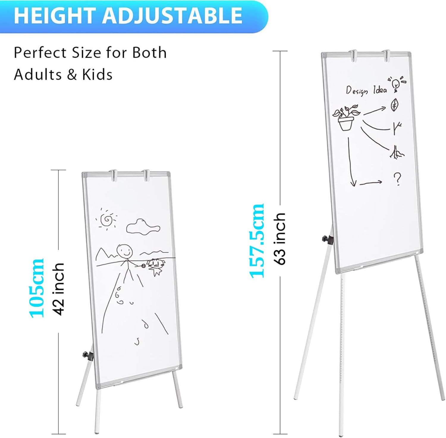 CARLA HOME Whiteboard Easel Portable Magnetic Dry Erase Board with Adjustable Tripod Stand & Height Adjustable for Office & Home (90x60cm)