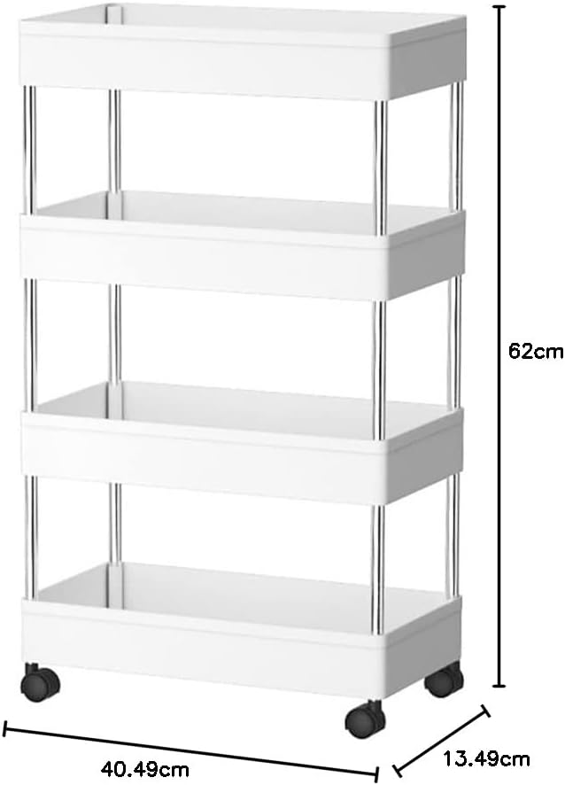 CARLA HOME Slim Storage Cart Organizer Trolley with Wheels for Kitchen, Bathroom, Laundry & Narrow Spaces (4 tier)
